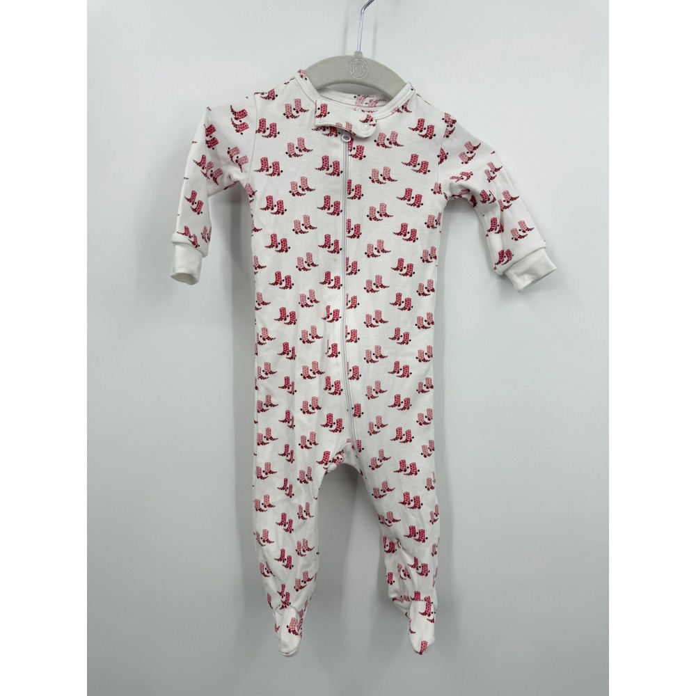 Lila and Hayes Honey+Hank Footed Sleeper Baby 3-6M White‎ Pink Cowboy Boots Pima